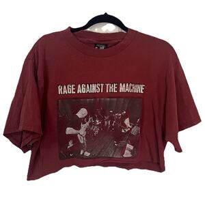 Vintage 1997 Tour Rage Against The Machine GIANT Band Tee Shirt Maroon Crop Raw